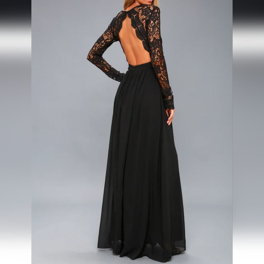 Lulus NWT Awaken My Love Black Long Sleeve Lace Maxi Dress
